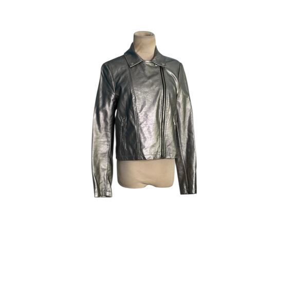 Forever 21 silver vegan leather moto jacket size Medium - Picture 13 of 16